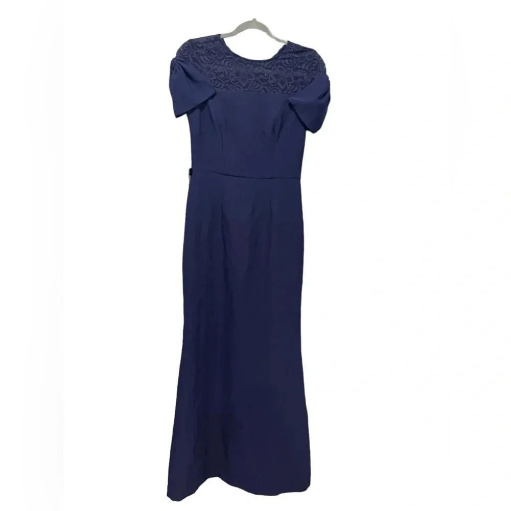 💙 JS Collections Blue Annalise Bow Mermaid Gown Formal Maxi Dress Size 2 NWT 👗